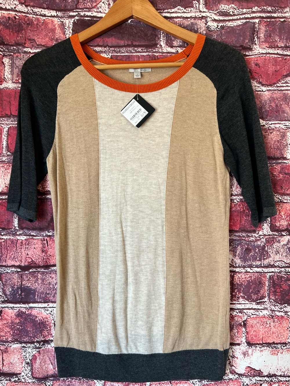 Nordstrom Halogen Colorblock Raglan Knit Sweater Orange Trim NWT Size S